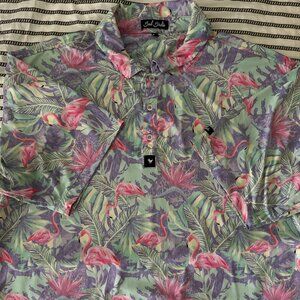 Bad Birdie Mens Performance Polo Mingos Tropical Flamingos Authentic Bad Birdie